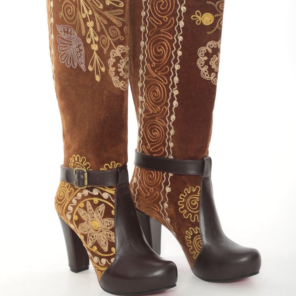 Vintage Leather Boots, Platform Toe Boots, Heeled Boots, Suzani Boots, Custom Ma